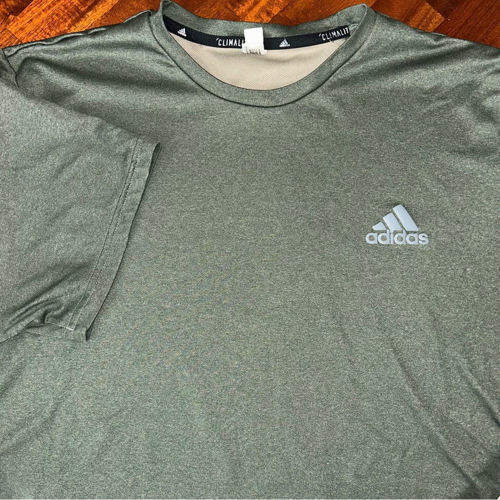 Adidas Heather Green Climalite Athletic Short Sleeve Performance Stretch T-Shirt